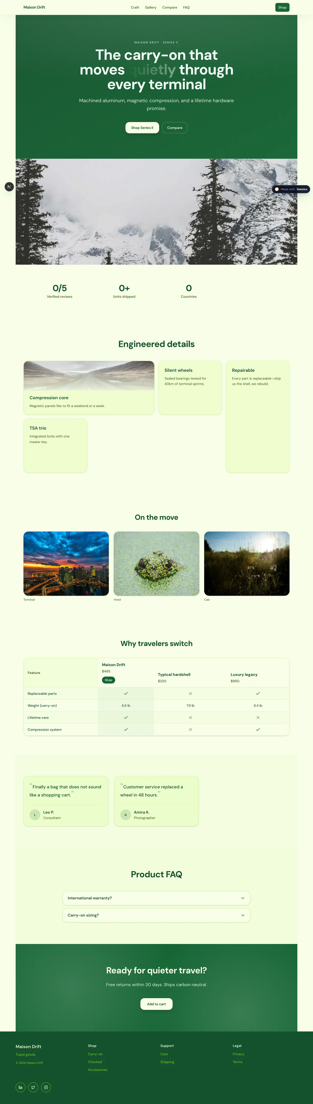 Screenshot of the DTC product built-in template on SlateHut