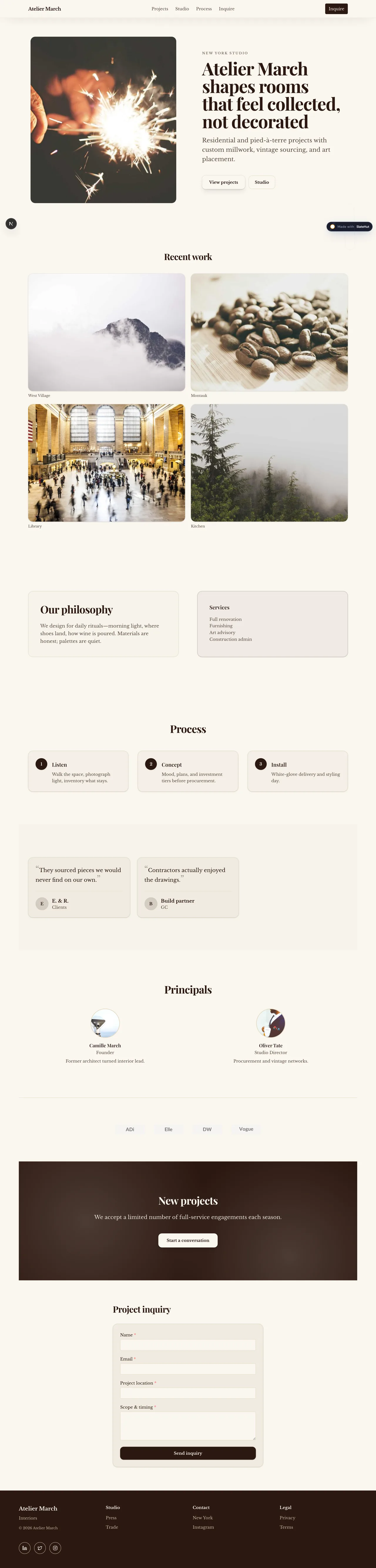 Screenshot of the Interior design built-in template on SlateHut