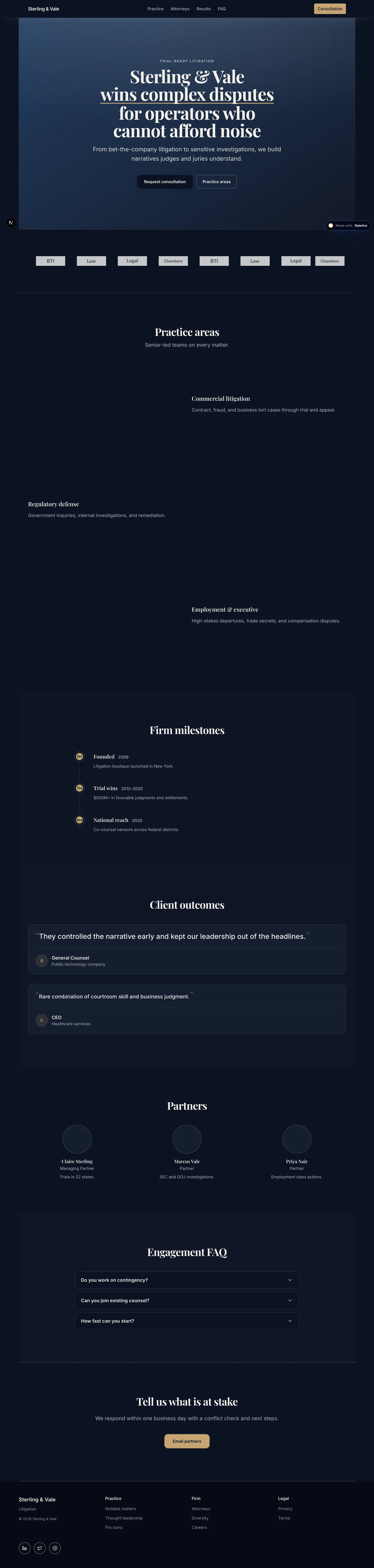Screenshot of the Law firm built-in template on SlateHut