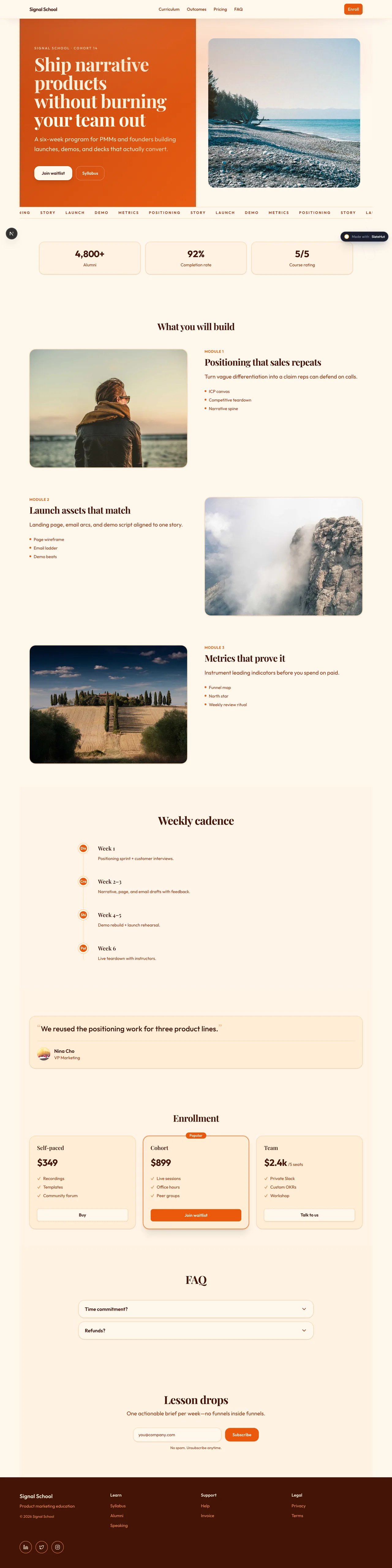 Screenshot of the Online course built-in template on SlateHut