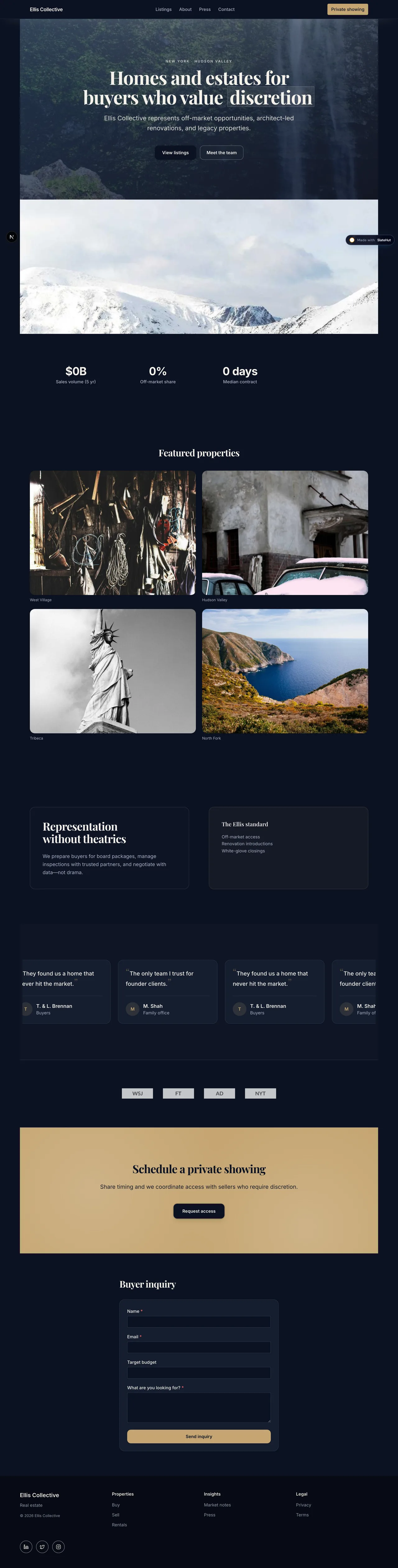 Screenshot of the Luxury real estate built-in template on SlateHut