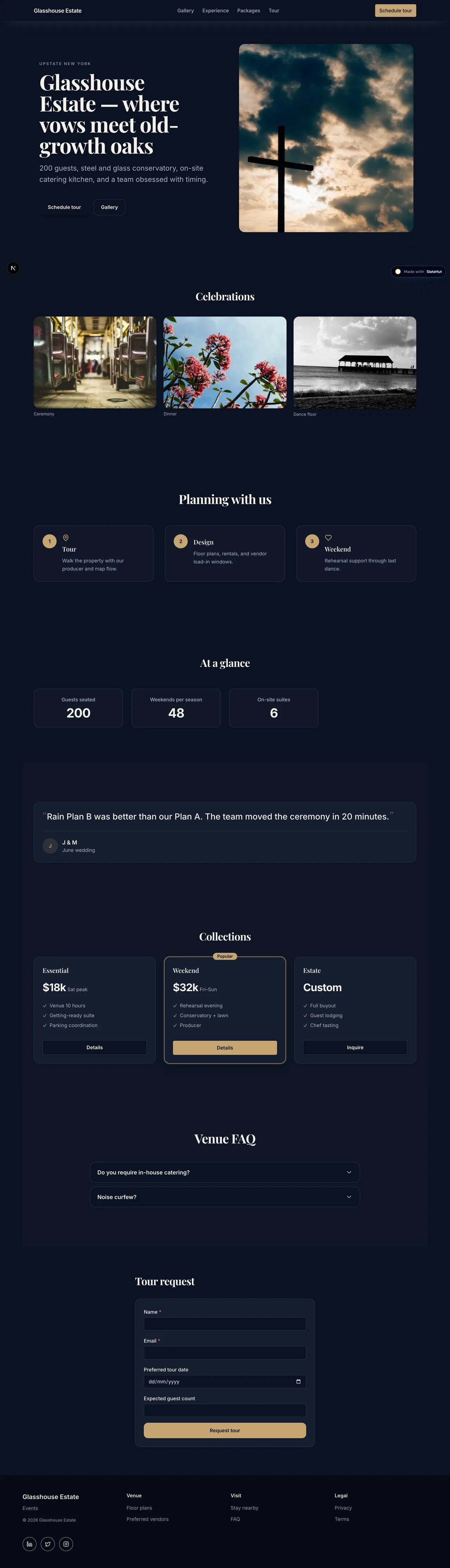 Screenshot of the Wedding venue built-in template on SlateHut