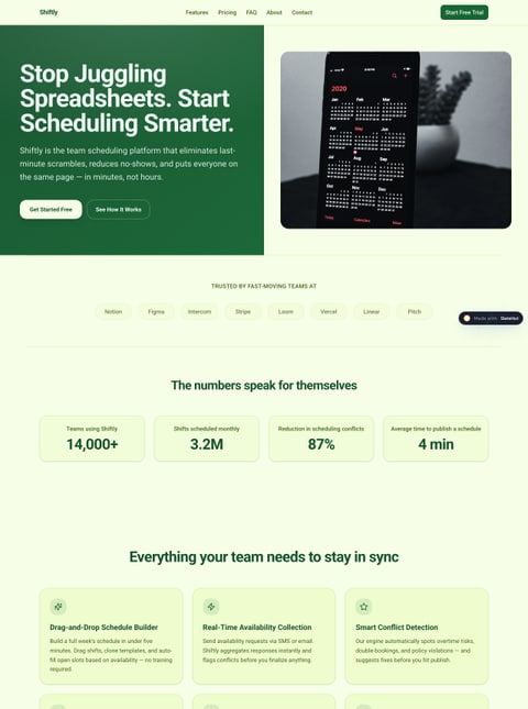 Screenshot of Shiftly – Team Scheduling Made Simple, a SlateHut showcase site