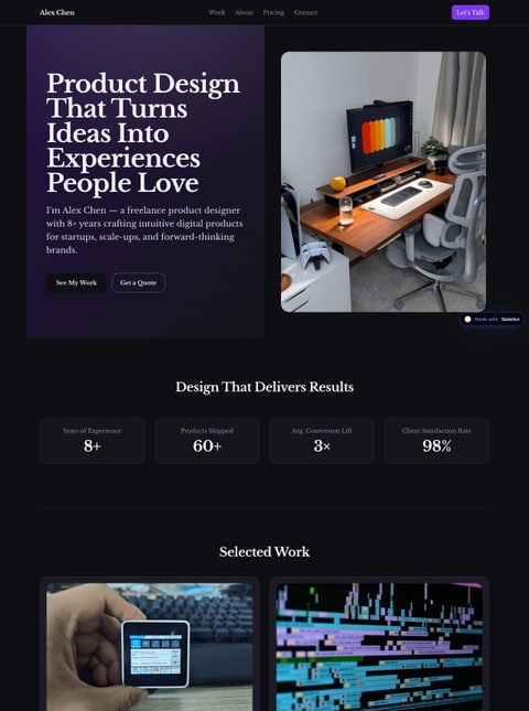 Screenshot of Alex Chen — Freelance Product Designer, a SlateHut showcase site