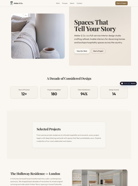 Screenshot of Atelier & Co. Interior Design Studio, a SlateHut showcase site