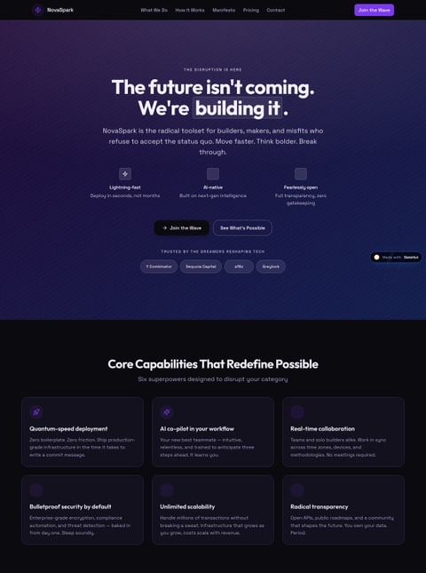 Screenshot of NovaSpark — The Future Is Now, a SlateHut showcase site