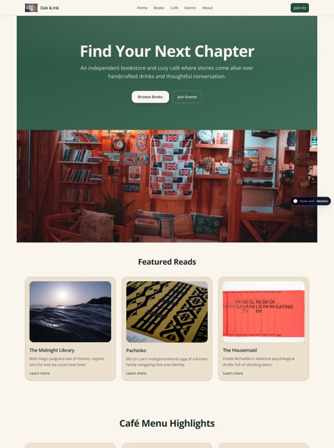 Screenshot of Oak & Ink, a SlateHut showcase site