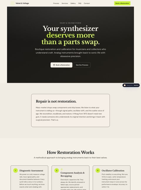 Screenshot of Velvet & Voltage, a SlateHut showcase site
