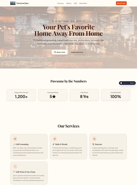 Screenshot of Pawsome Days – Pet Grooming & Daycare, a SlateHut showcase site