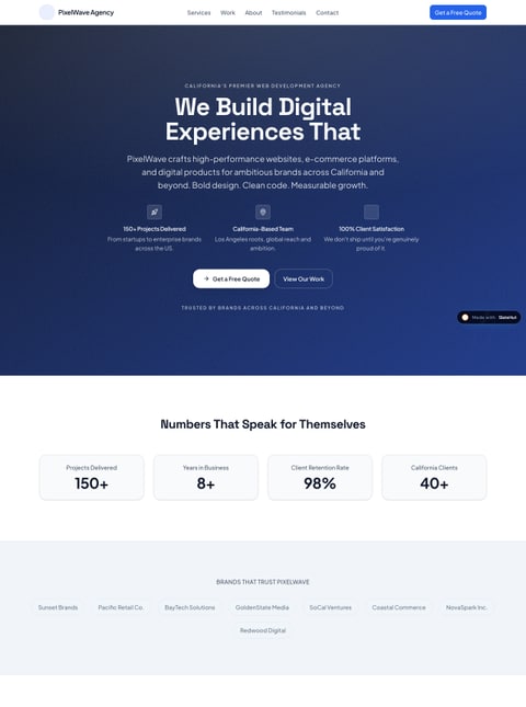 Screenshot of PixelWave Agency, a SlateHut showcase site