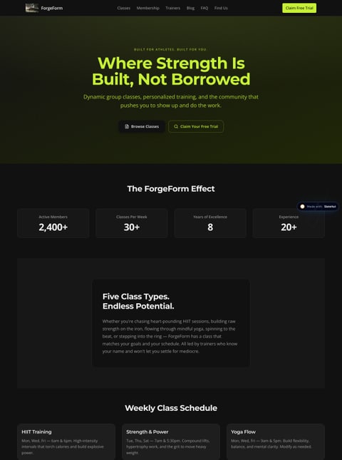 Screenshot of ForgeForm Fitness Studio, a SlateHut showcase site