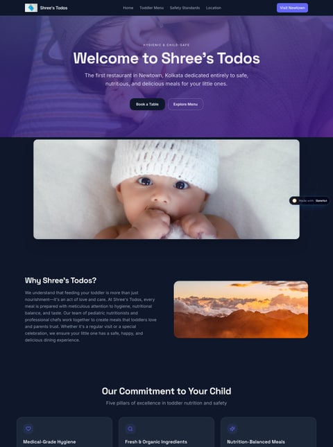 Screenshot of Shree's Todos | Healthy Toddler Dining in Kolkata, a SlateHut showcase site