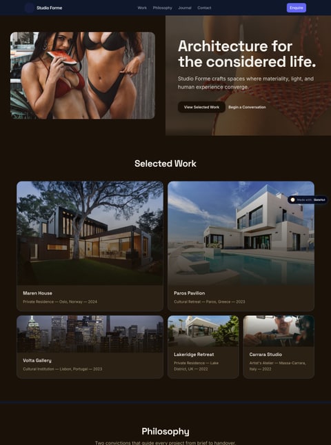 Screenshot of Studio Forme, a SlateHut showcase site