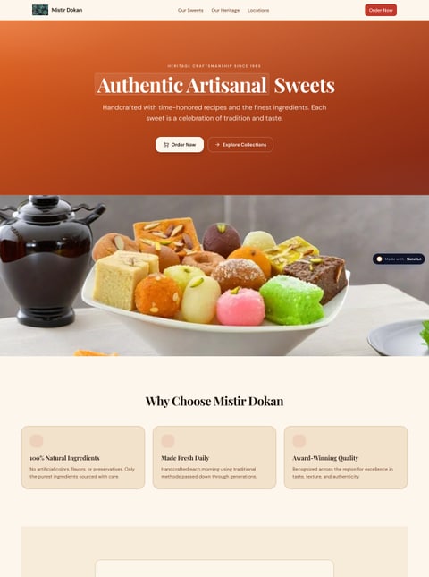 Screenshot of Mistir Dokan | Authentic Artisanal Sweets, a SlateHut showcase site
