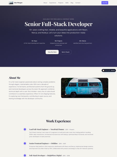 Screenshot of Alex Morgan — Senior Full-Stack Developer, a SlateHut showcase site