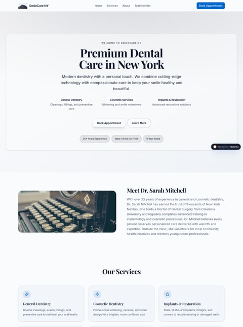 Screenshot of SmileCare NY Dental Clinic, a SlateHut showcase site