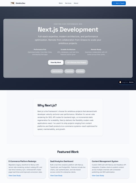 Screenshot of Dimitris Papadopoulos — Next.js Developer, a SlateHut showcase site