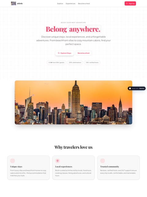 Screenshot of Airbnb, a SlateHut showcase site