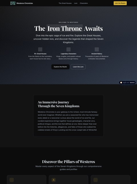 Screenshot of Westeros Chronicles, a SlateHut showcase site