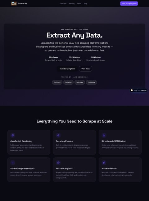Screenshot of ScrapeLift, a SlateHut showcase site