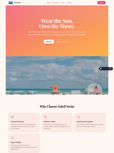 Screenshot of Soleil Swim – Miami Beach Bikinis, a SlateHut showcase site