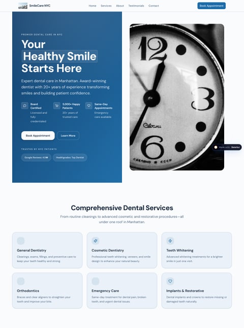 Screenshot of SmileCare NYC – Premier Dental Clinic, a SlateHut showcase site