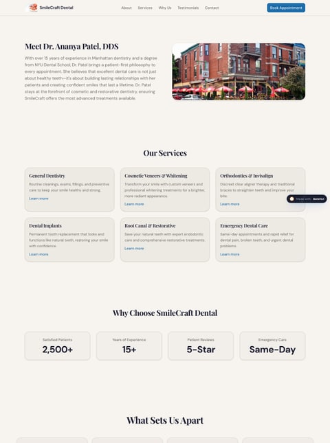 Screenshot of SmileCraft Dental – New York City, a SlateHut showcase site