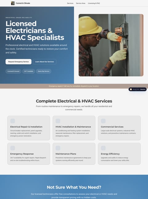Screenshot of Current & Climate Electrical & HVAC, a SlateHut showcase site