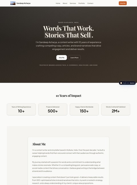 Screenshot of Sandeep Acharya – Content Writer, a SlateHut showcase site