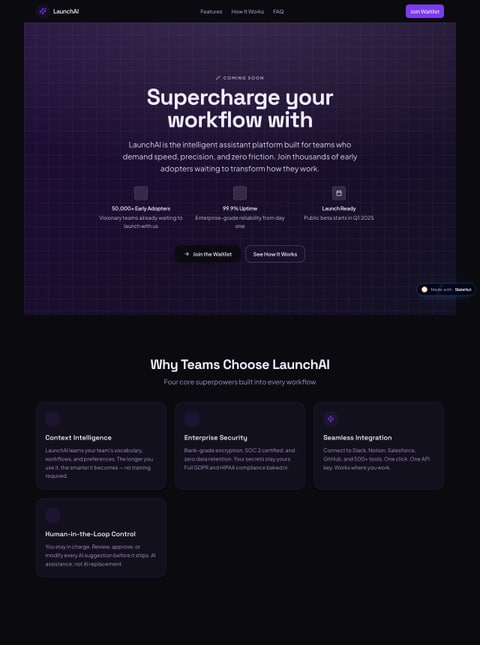 Screenshot of LaunchAI — Early Access Waitlist, a SlateHut showcase site