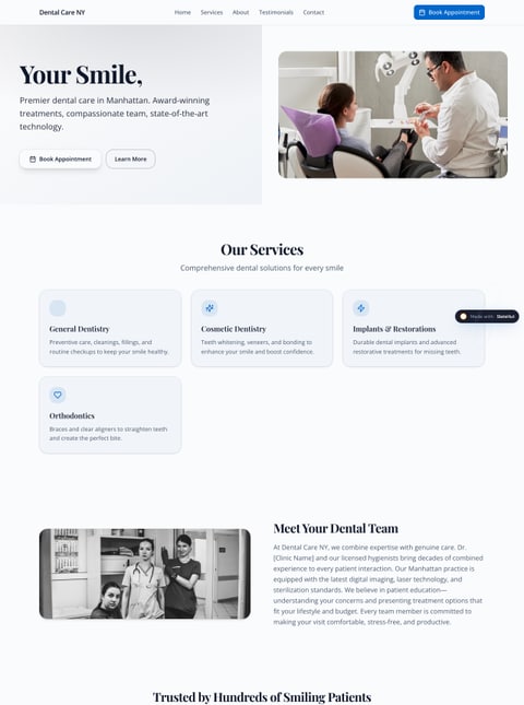 Screenshot of Dental Care New York | Dr. [Clinic Name], a SlateHut showcase site