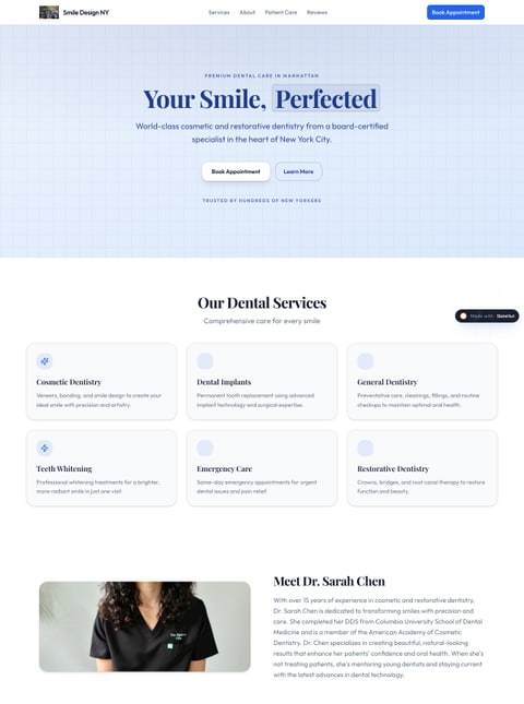 Screenshot of Smile Design New York, a SlateHut showcase site