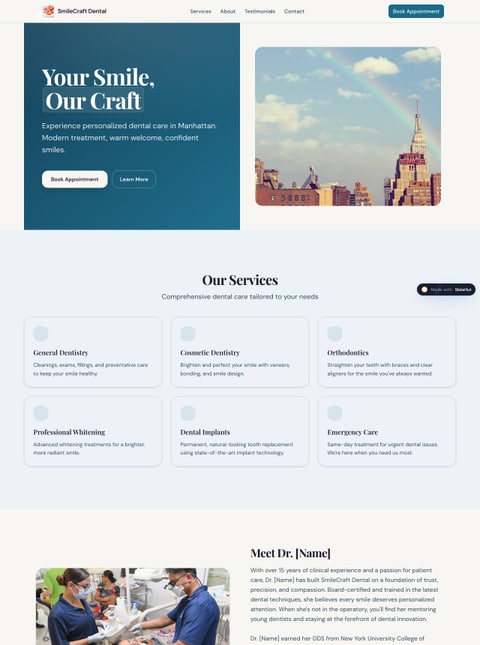 Screenshot of SmileCraft Dental – New York, a SlateHut showcase site