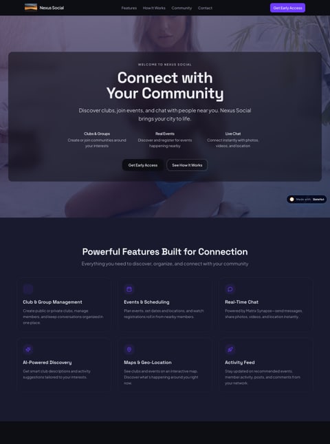 Screenshot of Nexus Social, a SlateHut showcase site