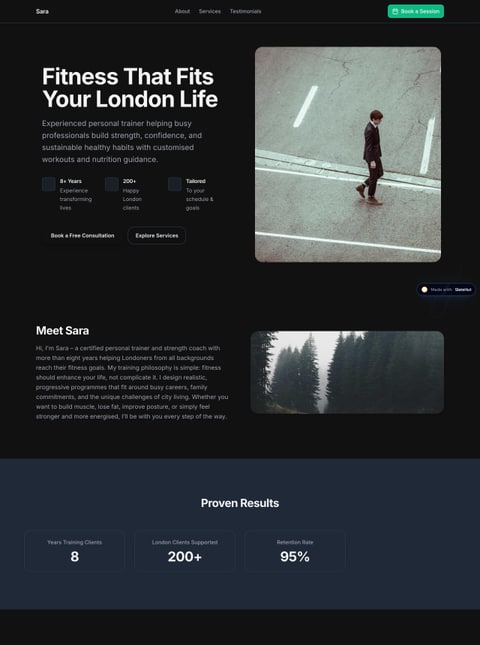 Screenshot of Sara - Personal Gym Trainer London, a SlateHut showcase site