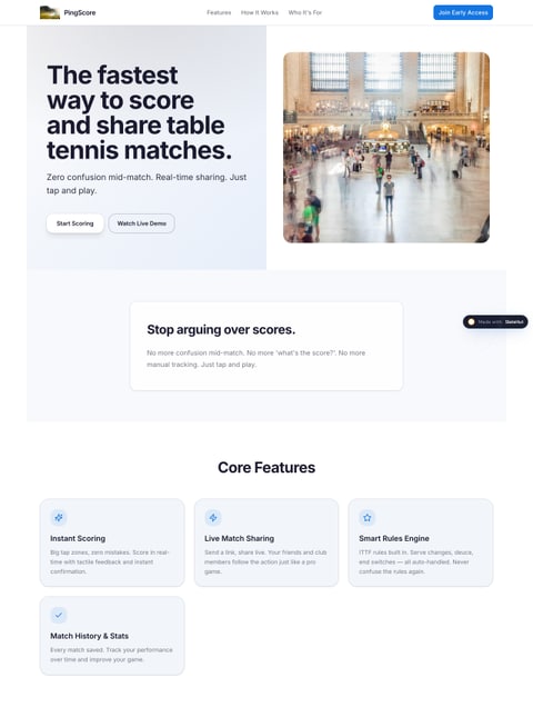 Screenshot of PingScore, a SlateHut showcase site