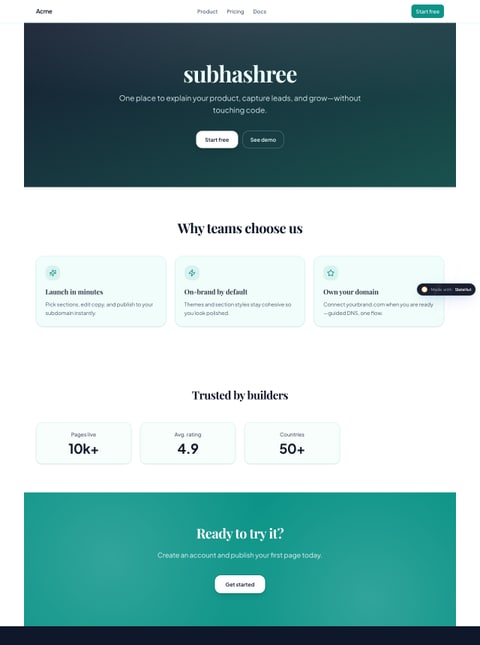 Screenshot of My startup, a SlateHut showcase site