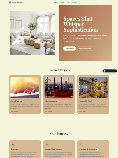 Screenshot of Elysian Interiors - Website Plan, a SlateHut showcase site