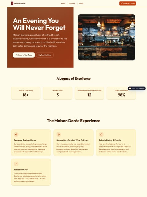 Screenshot of Maison Dorée — Upscale Restaurant, a SlateHut showcase site