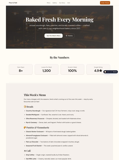 Screenshot of Flour & Fold — Artisan Bakery & Café, a SlateHut showcase site